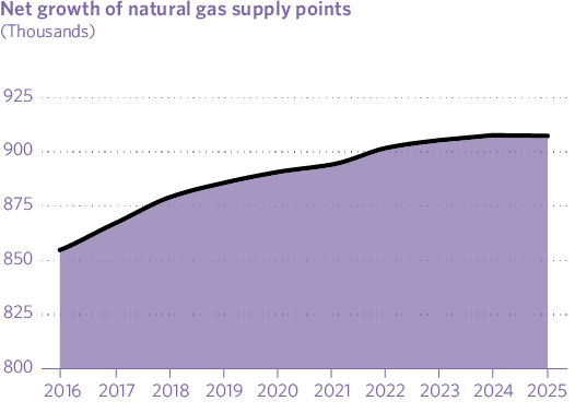 Net growth of natural gas supply points